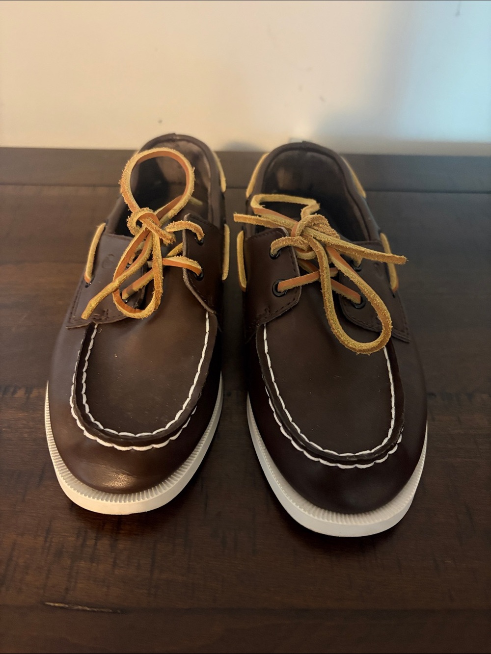 Sperry Brown Leather Kids Boat Shoes with Tan Laces